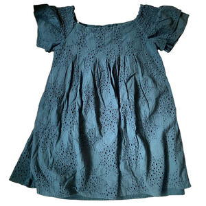 J.O.A. Anthropologie Teal Eyelet Off the Shoulder Dress